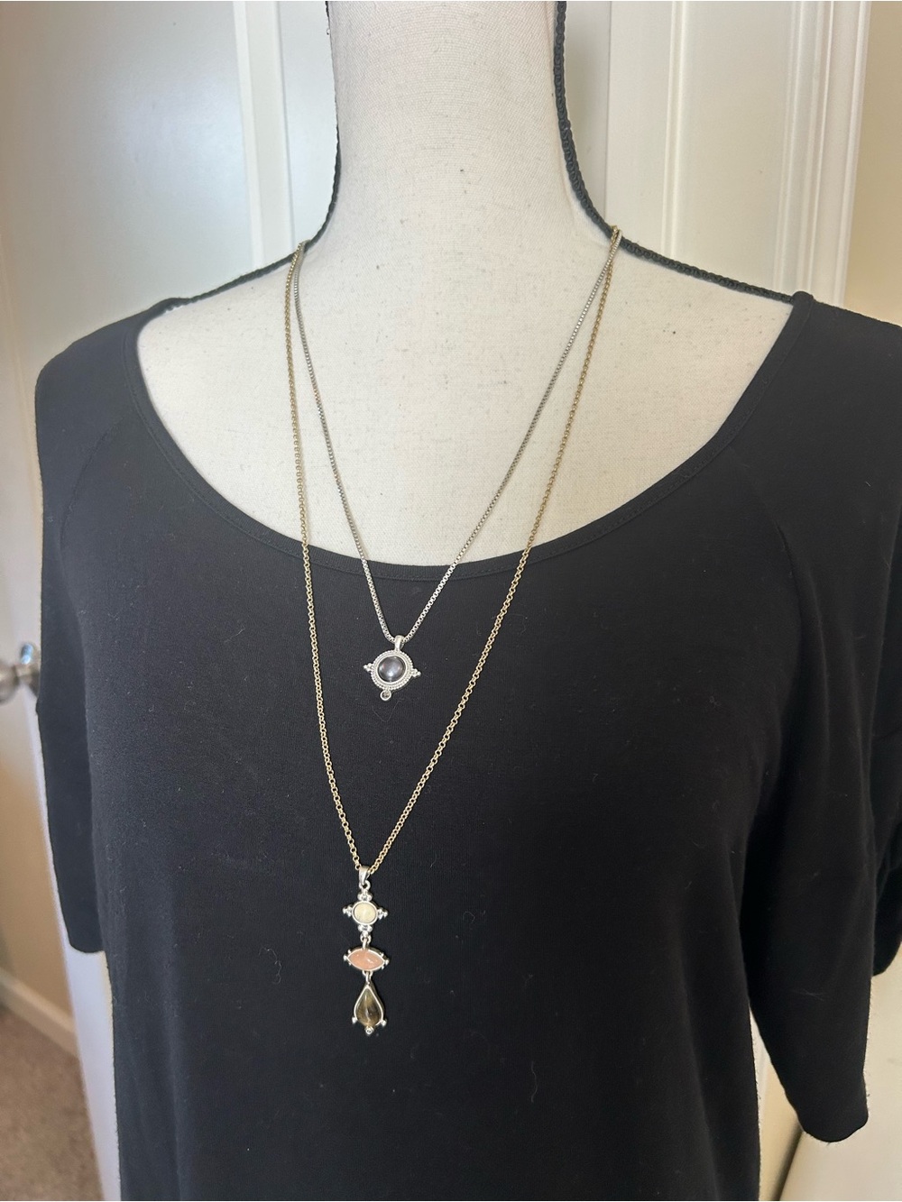 Lucky brand Layered Gold-Tone Pendant Necklace with Multi-Stone Accents